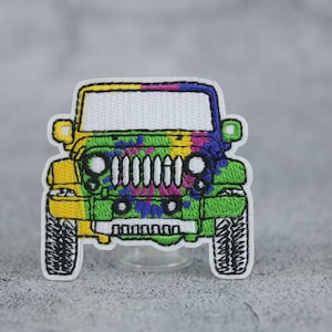 rainbow car patch, outdoor patch, go out patch, iron on patch, embroidered patch, applique, patch for jacket, patch for backpack
