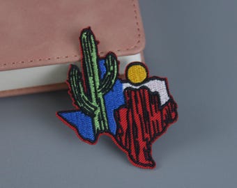 Écusson Texas, écusson cactus, écusson Far West, écusson thermocollant, écusson brodé, appliqué, écusson pour veste, écusson pour sac à dos