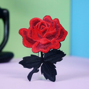 red black rose patch, flower patch, iron on patch, embroidered patch, applique, patch for jacket, patch for backpack