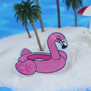 flamingo swim ring patch, beach patch, iron on patch, embroidered patch, applique, patch for jacket, patch for backpack