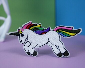rainbow unicorn patch, iron on patch, embroidered patch, applique, patch for jacket, patch for backpack