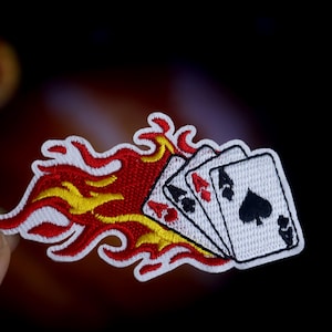 flaming 4 Ace patch, poker patch, gambling patch, iron on patch, embroidered patch, applique, patch for jacket, patch for backpack
