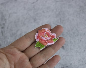 kleine roze pioenpatch, rozenpatch, bloem, opstrijkbare patch, geborduurde patch, stoffen, patch voor jas, patch voor rugzak