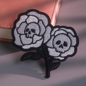 Embroidered Skull rose Flower Patch, Iron-On Applique for Jackets, Backpacks