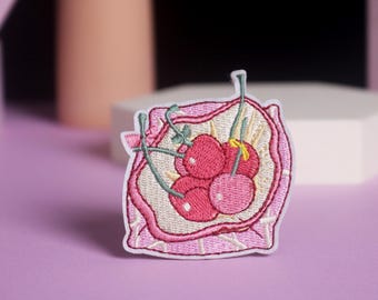 cherries patch, fruit patch, iron on patch, embroidered patch, applique, patch for jacket, patch for backpack