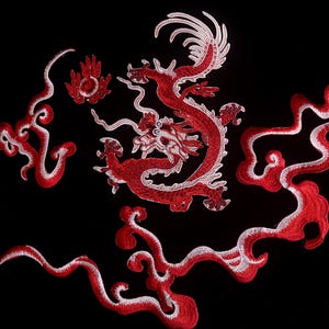 large red Gorgeous Chinese dragon patches, iron on patch, embroidered patch, applique, patch for jacket, patch for backpack