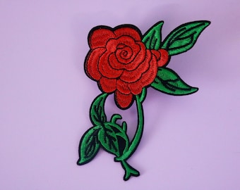 large red rose patch, flower, iron on patch, embroidered patch, applique, patch for jacket, patch for backpack