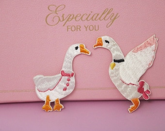 a pair of swans patch, goose patch, iron on patch, embroidered patch, applique, patch for jacket, patch for backpack