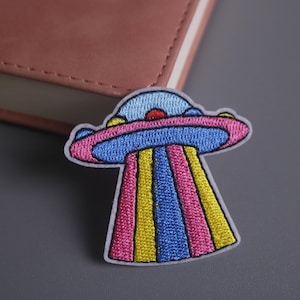 UFO patch, alien patch, rainbow patch, iron on patch, embroidered patch, applique, patch for jacket, patch for backpack