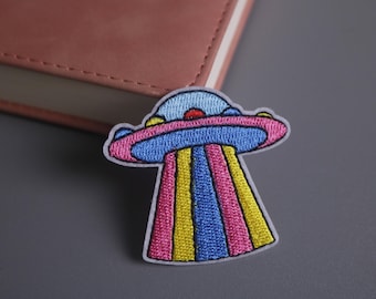 UFO patch, alien patch, rainbow patch, iron on patch, embroidered patch, applique, patch for jacket, patch for backpack