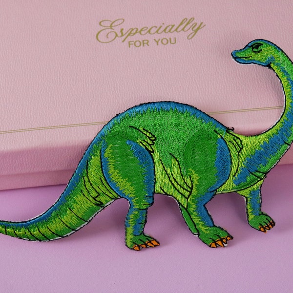 gorgeous green brachiosaurus patch, dinosaur patch, iron on patch, embroidered patch, applique, patch for jacket, patch for backpack
