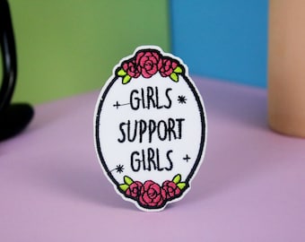 girls support girls patch, rose, girl power, iron on patch, embroidered patch, applique, patch for jacket, patch for backpack