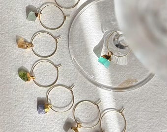 Natural Gemstone Wine Charms | Set of 8 | 22k Gold-Plated