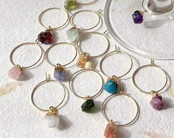 Natural Gemstone Wine Charms | Set of 12 | 22k Gold-Plated