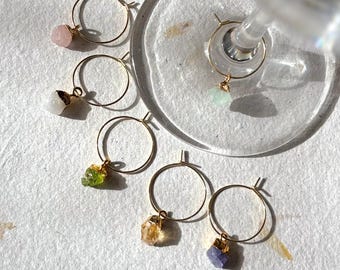 Natural Gemstone Wine Charms | Set of 6 | 22k Gold-Plated