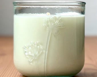 Organic Unscented Candle in Recycled Floral Glass | Nontoxic & All Natural | Zero Soy