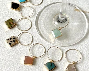 Gemstone Gold-Frame Wine Glass Charms | Set of 8