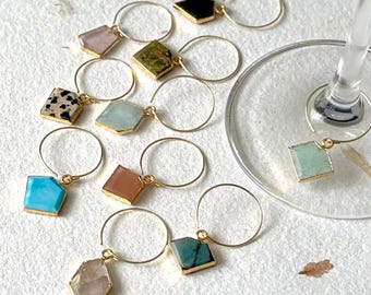 Gemstone Gold-Frame Wine Glass Charms: Elegant, Natural Drink Markers