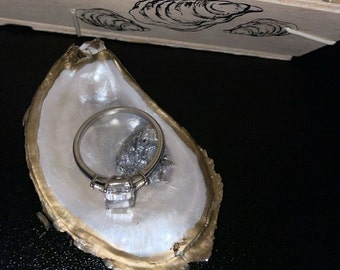 Oyster Ring Dish with Gold Border