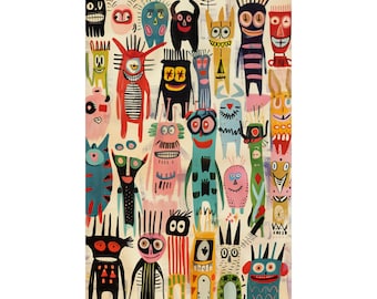 Susurros de lo salvaje - Cartel vertical mate - Estudio de estilo de arte popular de animales y criaturas Arte de medios mixtos - Collage de monstruos divertidos