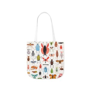 Creature Craze Canvas Tote Bag, 5-Color Options for Straps - Insects and Winged creature Carry All Purse - 3 Sizes - Mixed Media Art