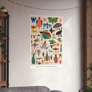 Patrones de la impresión salvaje - Cartel vertical mate - Estudio de estilo de arte popular de insectos imaginarios y animales Arte de medios mixtos imagen 8