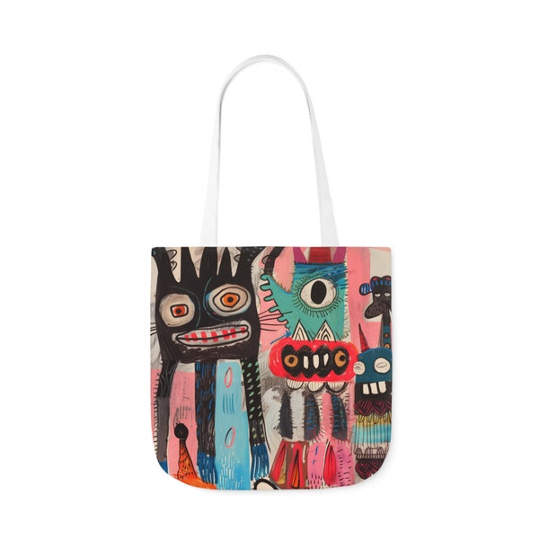 Cryptic Companions Canvas Tote Bag, 5-Color Options for Straps - Imaginary Animals of the Wild Carry All Purse - Mixed Media Monsters