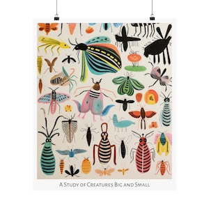 Patrones de la impresión salvaje - Cartel vertical mate - Estudio de estilo de arte popular de insectos imaginarios y animales Arte de medios mixtos 20″ x 24″
