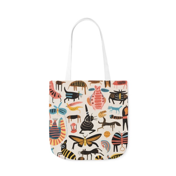 Nature's Palette Canvas Tote Bag, 5-Color Options for Straps - Insects and Winged creature Carry All Purse - 3 Sizes - Mixed Media