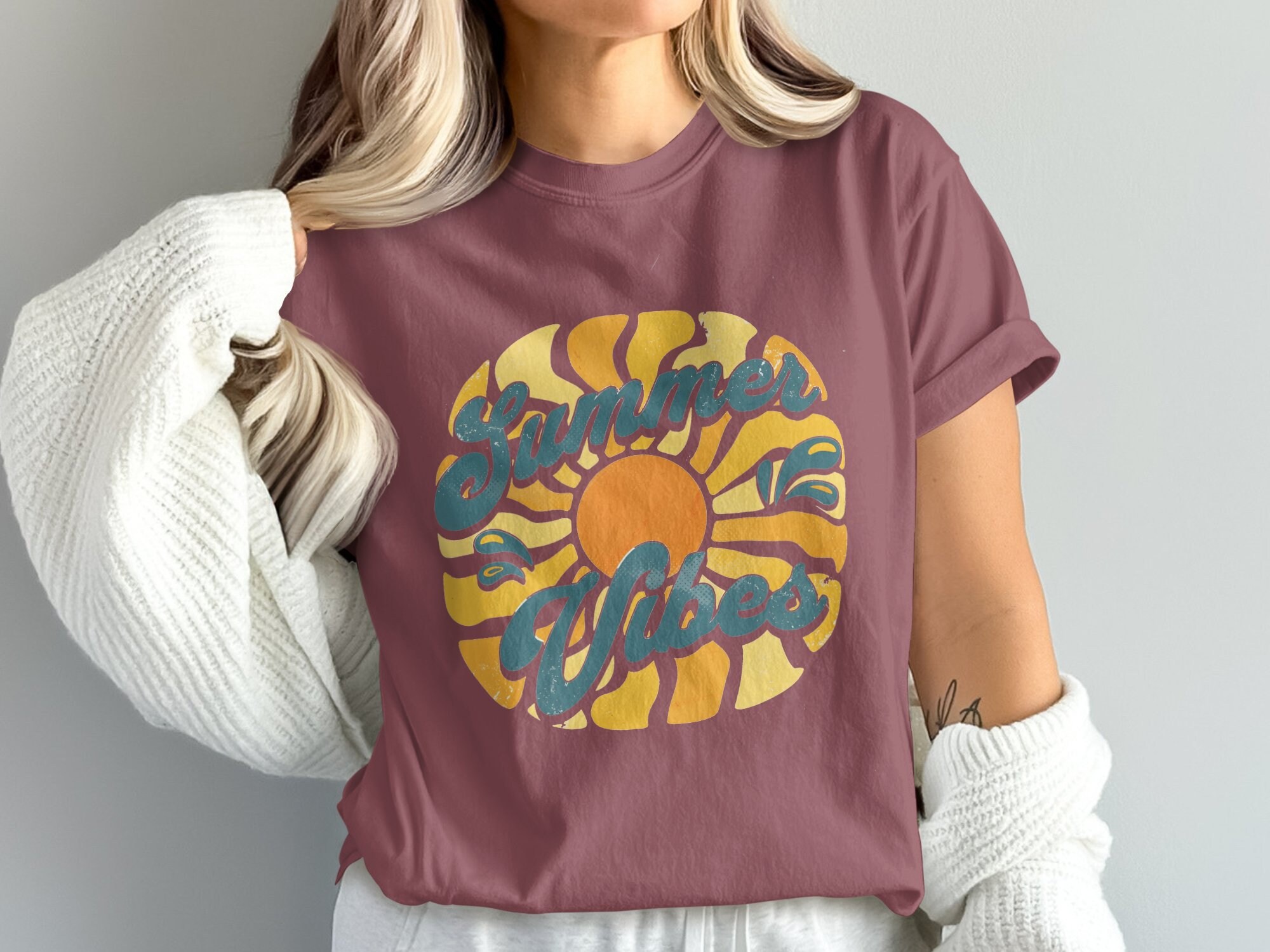 Summer Vibes T-shirt, Vintage Sun and Waves Graphic Tee