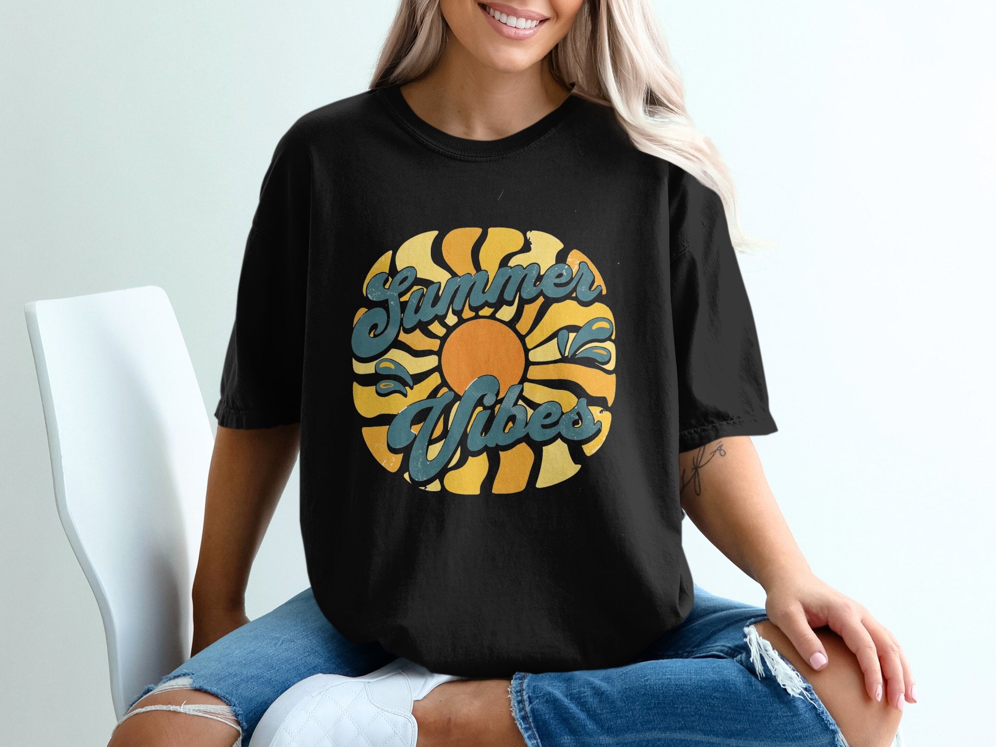 Summer Vibes T-shirt, Vintage Sun and Waves Graphic Tee