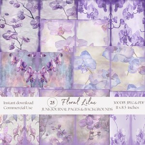 Pages de journal floral lilas, téléchargement immédiat, imprimables, fleurs violettes, papier journal indésirable, kit de collage vintage, scrapbooking, art, numérique