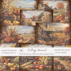 Cottage Harvest Junk Journal Paper, Background, Commercial Use, Digital Scrapbooking, Pumpkin Patch, Apple Orchard, Autumn, Corn Stalk, Fall