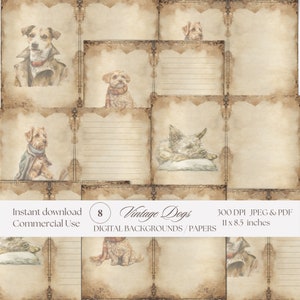 Vintage Dog Junk Journal Watercolor Papers | Background Clipart Pages | Instant Download | Printables | 300 dpi | Commercial Use | Cute Dog