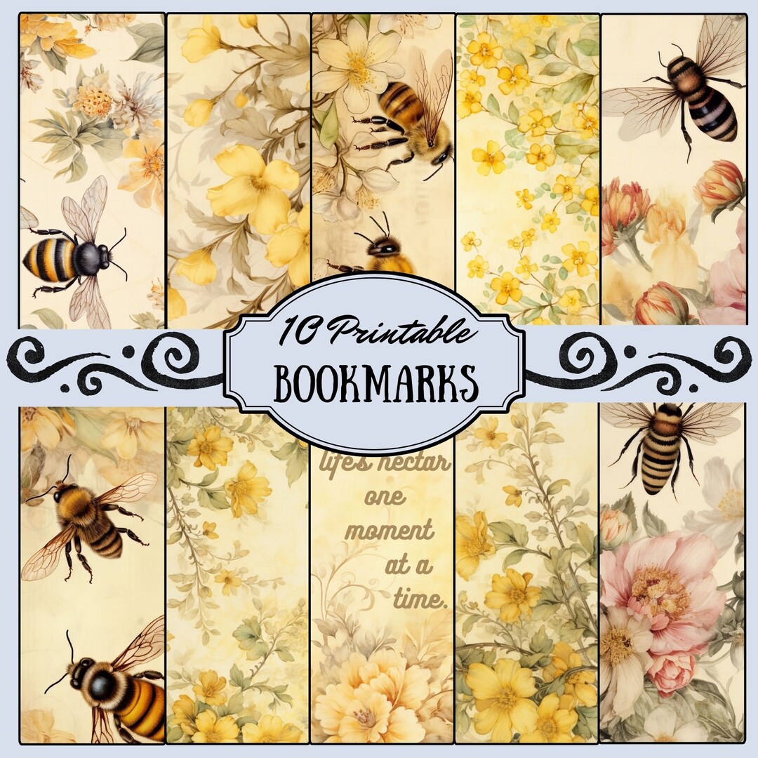 Bumble Bee Printable Bookmarks 10 - Ditigal Download, Book Lover ...