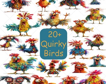 Clipart oiseau original, 300 dpi, journal indésirable, téléchargement numérique, art pour les amoureux des animaux, art mural, sublimation, clipart oiseau drôle, oiseaux lunatiques