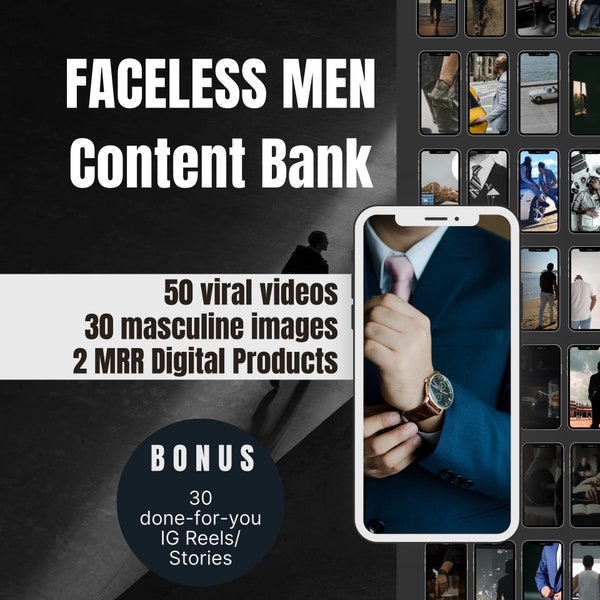 Banca di contenuti pronti per Instagram di uomini senza volto / Estetica maschile / MRR + PLR
