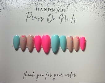 Pink and Blue Spring Press on Nails
