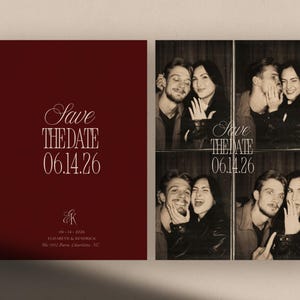 Burgundy Save the Date Template with Photo: Minimalist DIY Wedding Invitation (Digital Download) EBW1