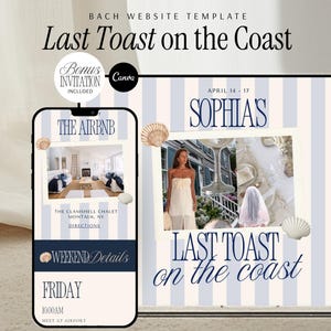 Bachelorette Website Template Last Toast on the Coast Itinerary Planner Beach Party Digital Invitation Canva Coastal Bach Bridal Design