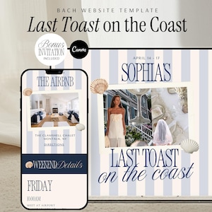 Bachelorette Website Template Last Toast on the Coast Itinerary Planner Beach Party Digital Invitation Canva Coastal Bach Bridal Design
