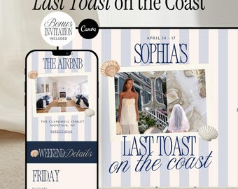 Bachelorette Website Template Last Toast on the Coast Itinerary Planner Beach Party Digital Invitation Canva Coastal Bach Bridal Design