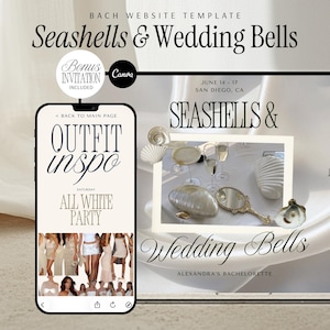 Bachelorette Website Template Customizable Seashells and Wedding Bells Beach Bach Itinerary Editable Girls Trip Destination Miami Coastal