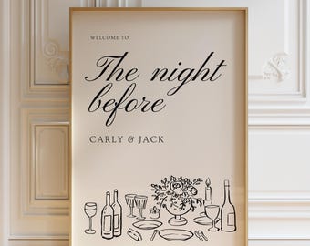 Minimalist Rehearsal Dinner Welcome Sign: The Night Before Event Signage (Editable Canva Template)