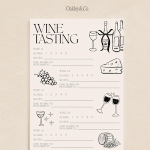 Wine Tasting Scorecard Printable Template Canva Digital Download Girls Night Cocktail Party Elegant Event Old Money Minimalist Game Coquette