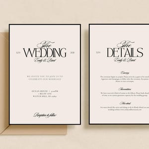 Plantilla de invitación de boda minimalista: Lujo en blanco y negro (Plantilla editable de Canva de 5x7") - MBW2