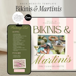 Bachelorette Party Website Template Canva Digital Download Editable Planning Pages Itinerary Schedule Organizer Packing List Guide Accommodation Tracker Section Attendees Block Details Outfit Inspiration Board Costs Budget Planner Preppy