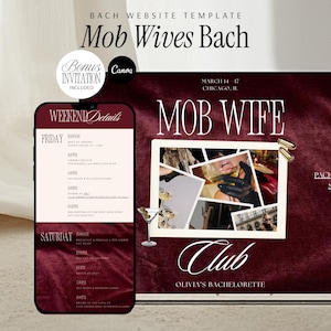 Mob Wife Bachelorette Party Website Template Canva Digital Customizable Bach Weekend Itinerary Planning Guide Editable Girls Trip Planner