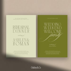 Wedding Invitation Template Rehearsal Dinner Card Design Canva Editable Format Printable Digital Download Botanical Green Theme Welcome Party Invite Custom Ceremony Stationery Elegant Bridal Weekend Event Collection Garden Style Typography