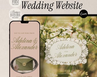 Wedding Website Template Vintage Wildflower Canva Invitation with RSVP Digital Wedding Romantic Timeless Classic Elegance Old Money Site
